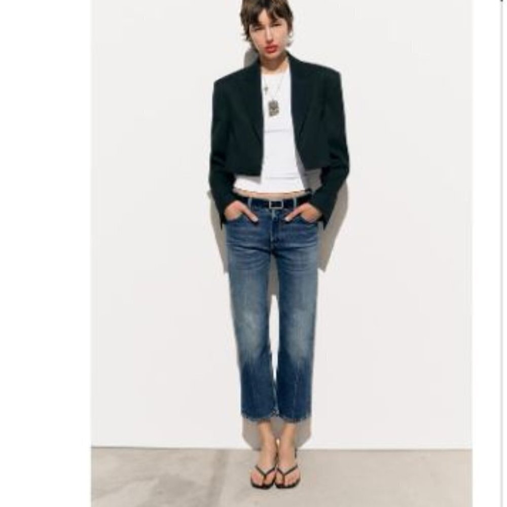 Zara - High Rise Straight Crop Jean Dark Wash - Size 2